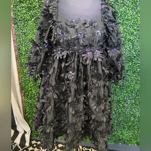 Floral Embellished Black Dress